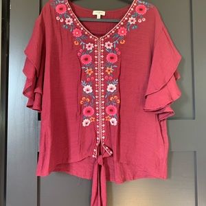 Berry embroidered top